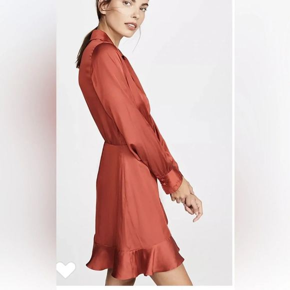 Paige parisa rust color red embroidered satin wrap dress 22260 - Picture 2 of 13